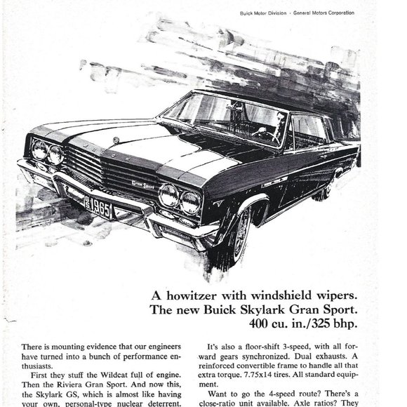 Buick Skylark Gran Sport Car 1960s Vintage Print Ad 9 inch Tall Automobile Tear - Picture 2 of 4